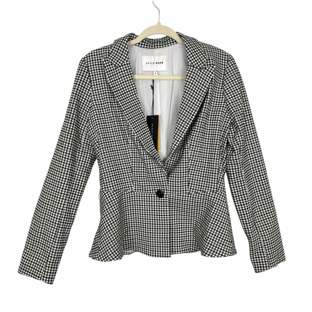 NWT Alice Hope Blazer Houndstooth Gingham Check Jacket Black White Small womens